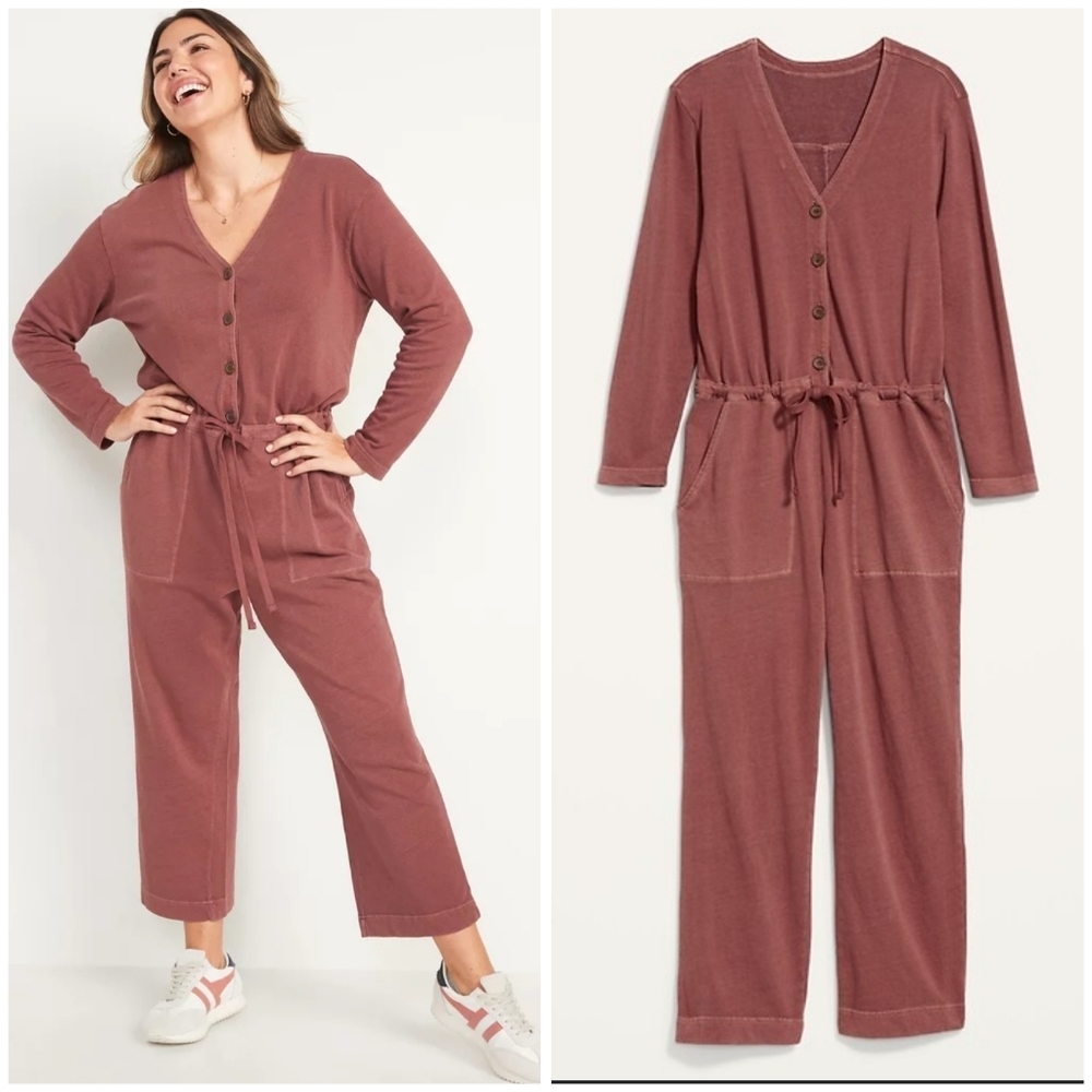 Old Navy french terry long sleeve utility jumpsuit S
